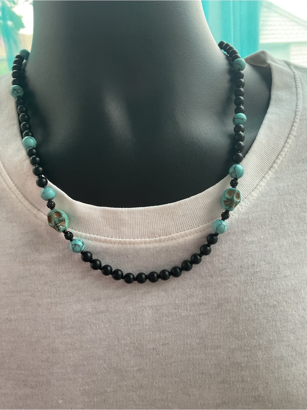 Men’s Black Agate Skull Necklace 💀